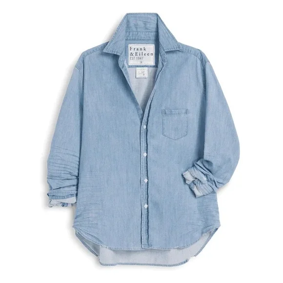 Frank & Eileen Womens Eileen Relax Light Blue Button Up Shirt Size S Coastal - Picture 1 of 13
